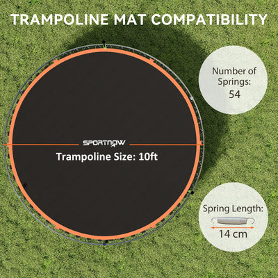 SPORTNOW Trampoline Replacement Mat with Spring Pull Tool, 54 V-Hooks, for 10ft Trampoline using 14cm Springs, Orange 