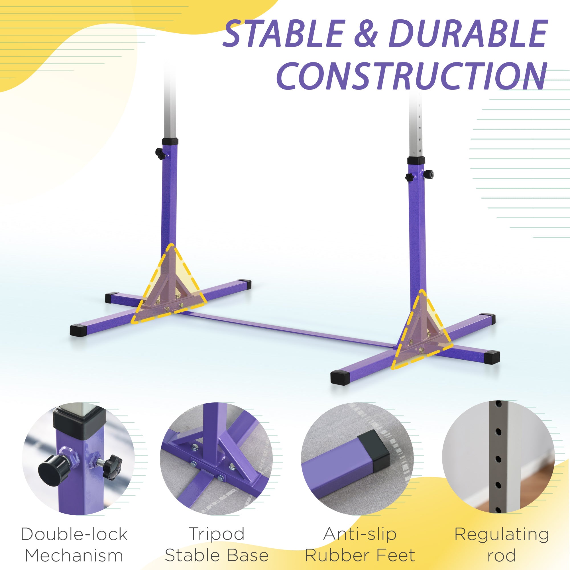 HOMCOM Steel Frame Adjustable Horizonal Gymnastics Bar For Kids Home Gym Training Purple 