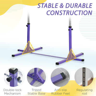 HOMCOM Steel Frame Adjustable Horizonal Gymnastics Bar For Kids Home Gym Training Purple 
