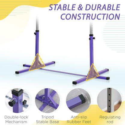 HOMCOM Steel Frame Adjustable Horizonal Gymnastics Bar For Kids Home Gym Training Purple 