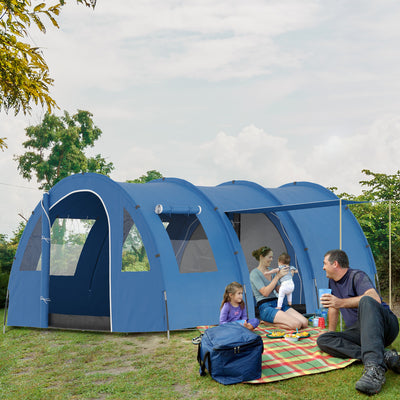 Outsunny 5-6 Man Tunnel Tent, Two Room Camping Tent with Floor, 2 Doors and Carry Bag, 2000mm Water Column for Fishing, Hiking, Sports, Festival 