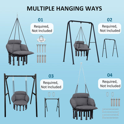 Outsunny Hanging Chair Outdoor Hammock Chair with Soft Cushion, Cotton Rope Boho Style Swing Chair, Hanging Garden Swing Seat for Indoor Outdoor, Dark Grey 