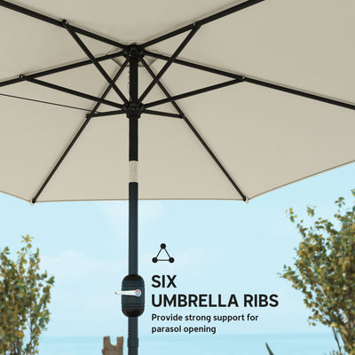 Outsunny 2.6 m Garden Parasol Umbrella with Aluminium Pole, Outdoor Patio Umbrella with Tilt and Crank, Vent, Cream White 