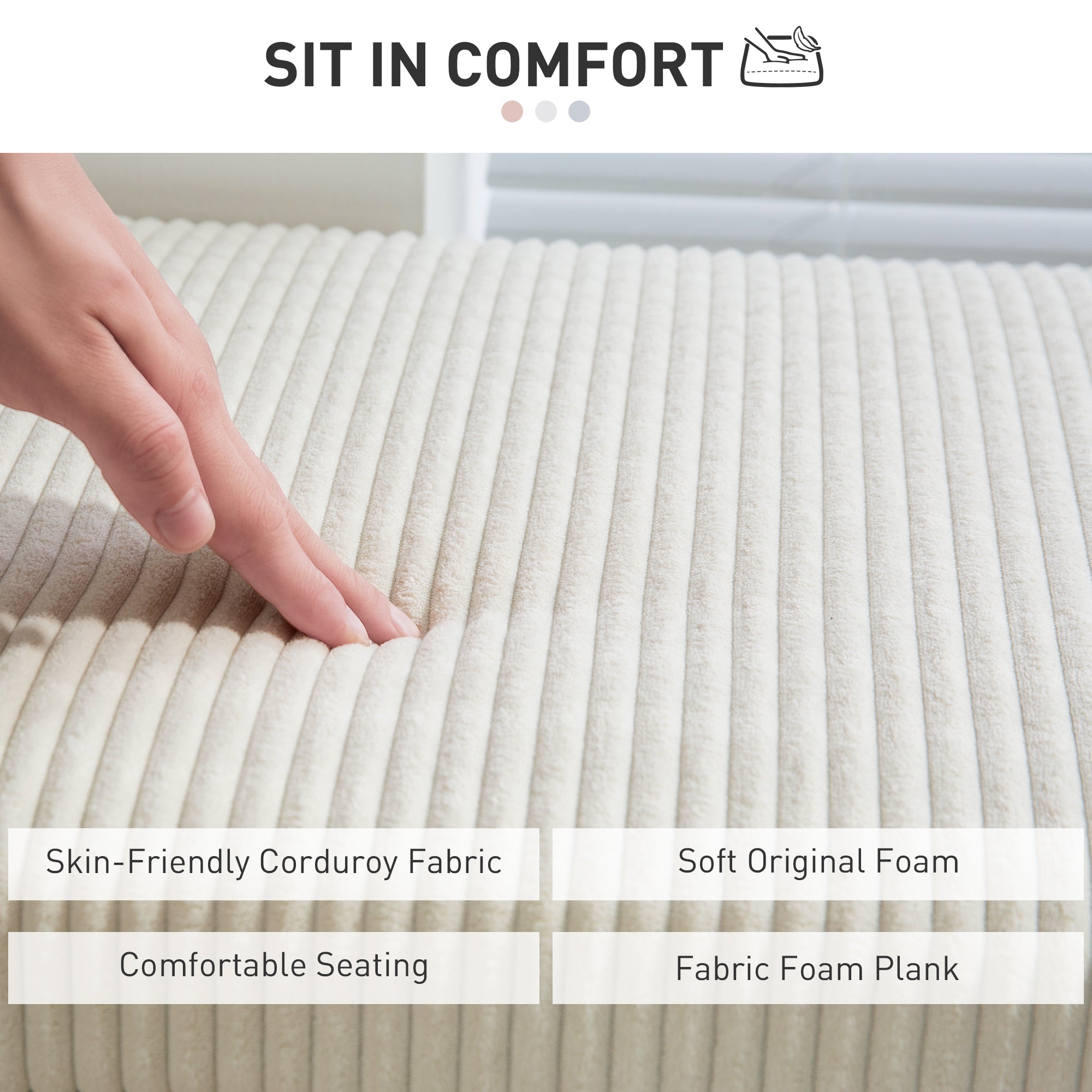 HOMCOM Storage Ottoman Bench, Corduroy Footstool with Removable Lid and Legs, 112cm Storage Chest Box for Living Room, Bedroom, Hallway, Beige 