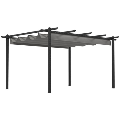 Outsunny 4 x 3(m) Aluminium Pergola with Retractable Roof, Garden Gazebo Canopy Shelter for Outdoor, Patio, Grey 