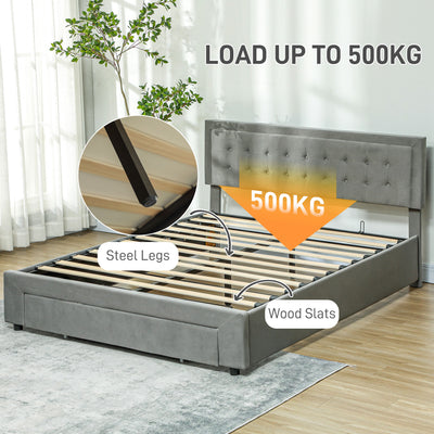 HOMCOM King Size Ottoman Bed Frame, with Front Drawer - Grey 