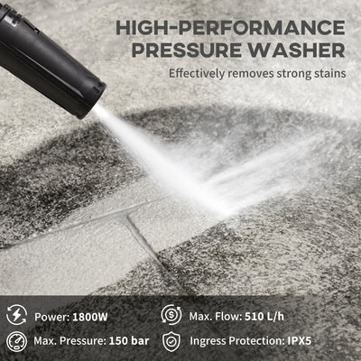 DURHAND 1800W High\'c2\'a0Pressure\'c2\'a0Washer, 150 Bar Pressure, 510 L/h Flow, High-Performance Portable Power Jet Wash Cleaner Blue 