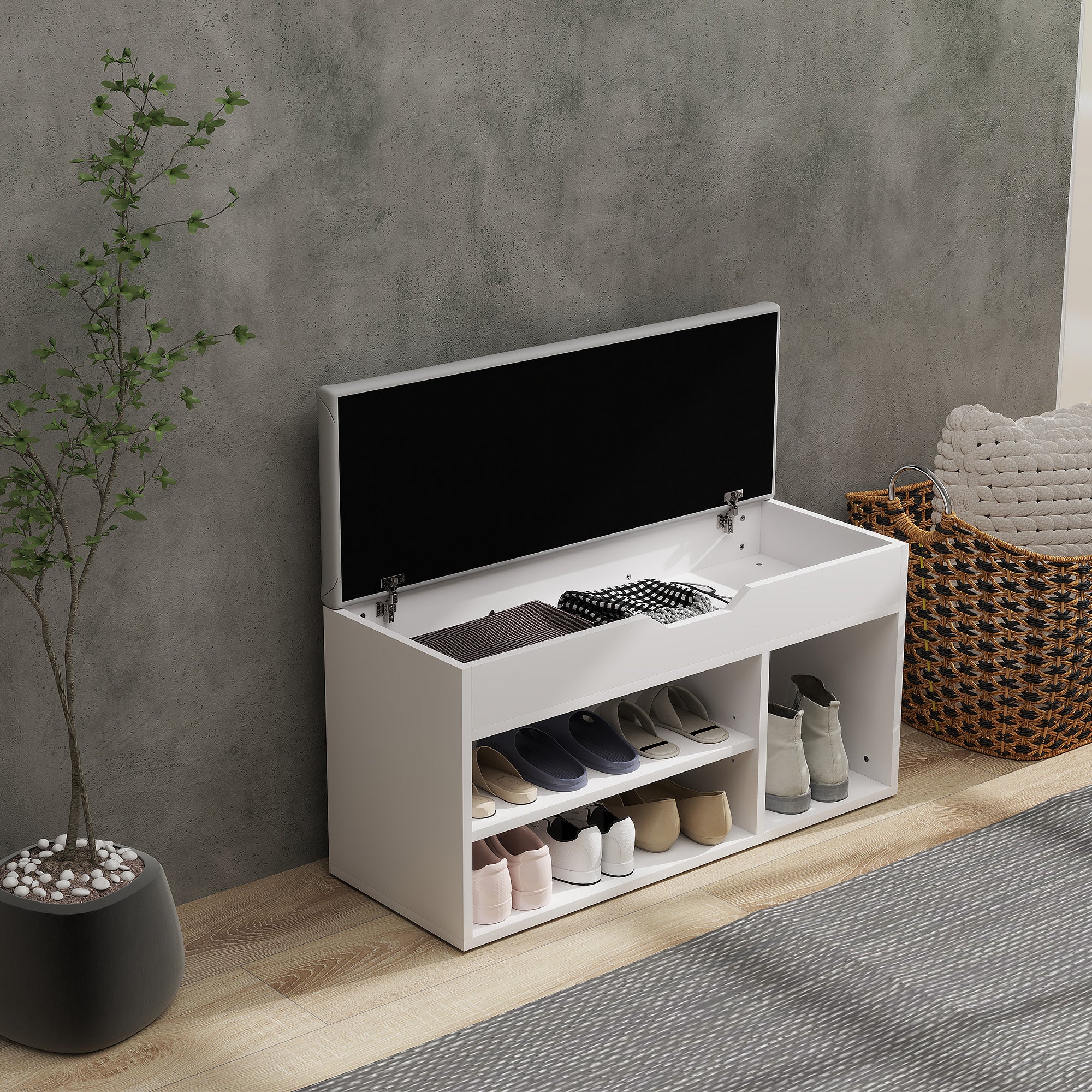 HOMCOM Shoes Cabinet Bench Hidden Storage Padded Seat Organiser Footwear Rack Hallway Cream White 