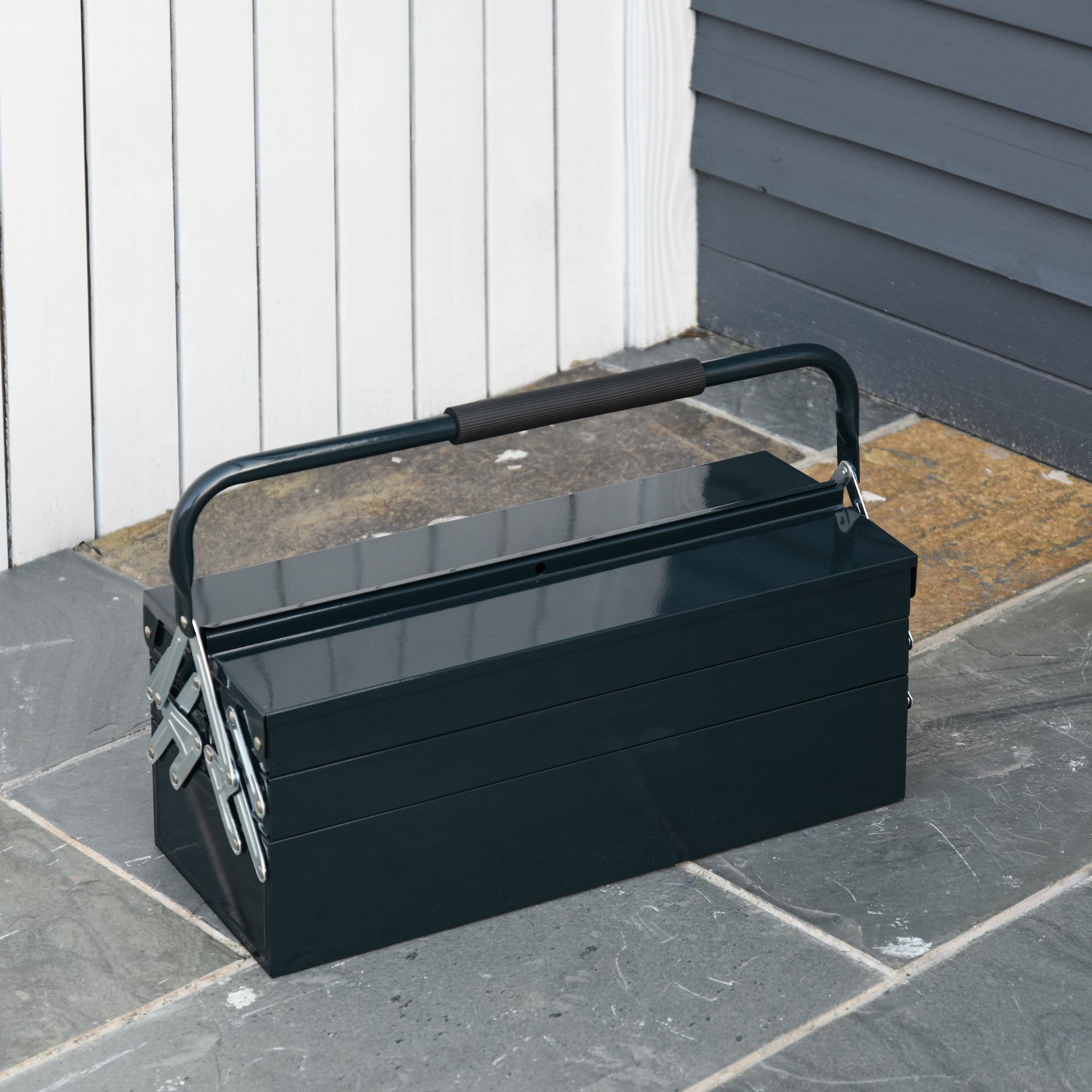 DURHAND 3 Tier Metal Toolbox, 5 Tray Professional Portable Tool Box with Carry Handle for Workshop, 56cmx20cmx34cm, Green