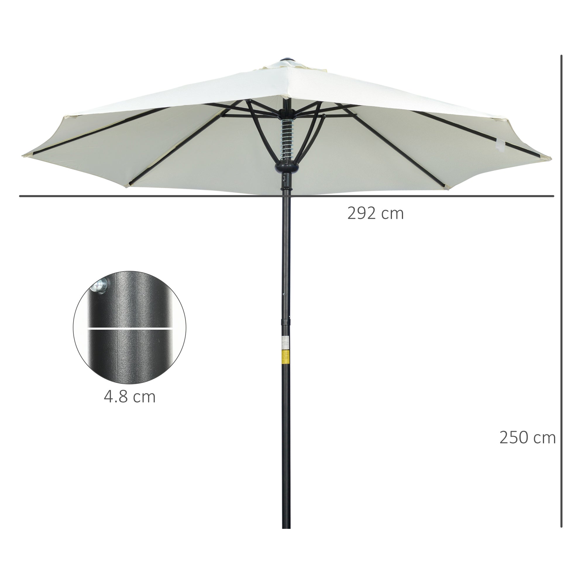 Outsunny Garden 3(m) Parasol Umbrella, Outdoor Market Table Umbrella Sun Shade Canopy with 8 Ribs, Easy Push to Open, Cream 