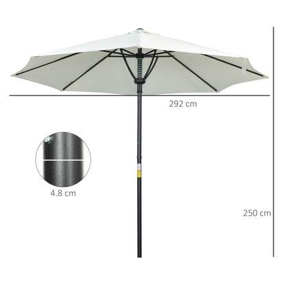 Outsunny Garden 3(m) Parasol Umbrella, Outdoor Market Table Umbrella Sun Shade Canopy with 8 Ribs, Easy Push to Open, Cream 