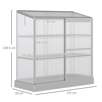 Outsunny 3 Tier Greenhouse Garden Outdoor Cold Frame Plant Flower Growth Transparent Polycarbonate Board Openable Roof Sliding Door w/ Foundation 131L x 58W x 140H cm 