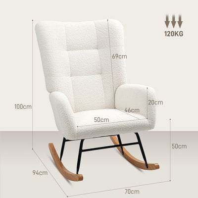 HOMCOM Teddy Fleece Rocking Chair - Cream White 
