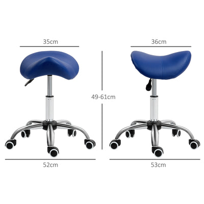 HOMCOM Saddle Stool, Height Adjustable Salon Chair for Massage Spa, Faux Leather, Dark Blue 