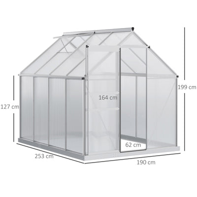 Outsunny 190 x 253 cm Walk-In Polycarbonate Greenhouse - Silver-Tone 
