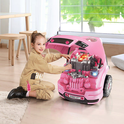 HOMCOM Kids Truck Engine Toy Set, with Horn, Light, Car Key, for Ages 3-5 Years - Pink 