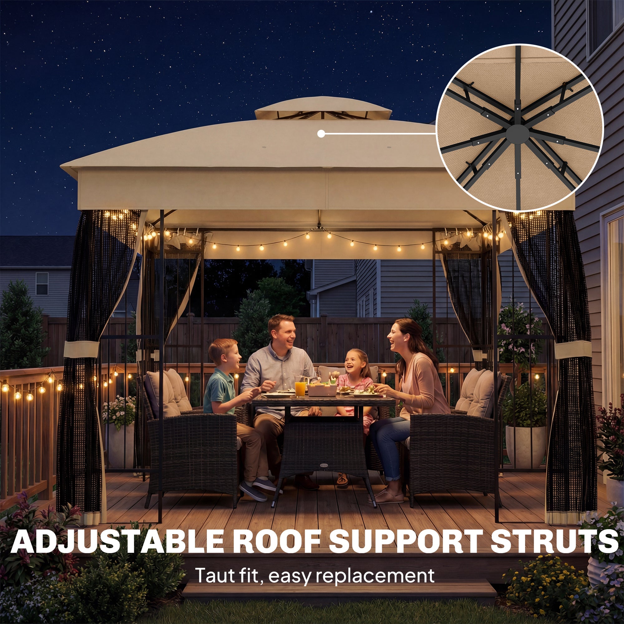 Outsunny 3 x 3 m Outdoor Garden Gazebo with Post Shelves, UPF50+ Double Roof Patio Permanent Pavilion, Brown 