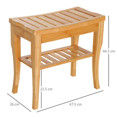 HOMCOM 45cm 2-Tier Slatted Shower Bench Storage Seat w/ 4 Legs Comfortable Safe Bathroom Stool Spa Bath Organiser 
