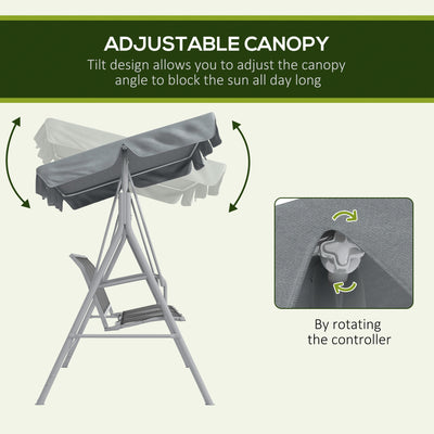 Outsunny Metal Garden Swing Chair, 3-Seater Swing Seat, Patio Hammock Bench Canopy Lounger, Light Grey 