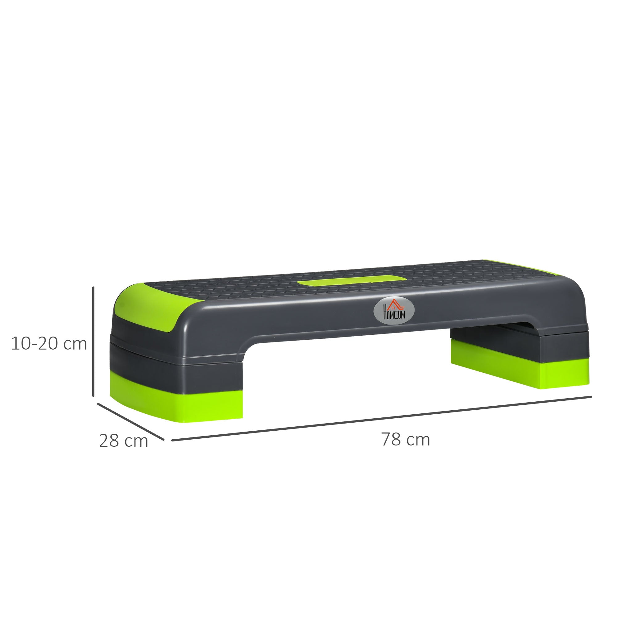 HOMCOM Aerobic Step with 3-Level Adjustable Heights for Home, Office Exercise, Grey and Green 