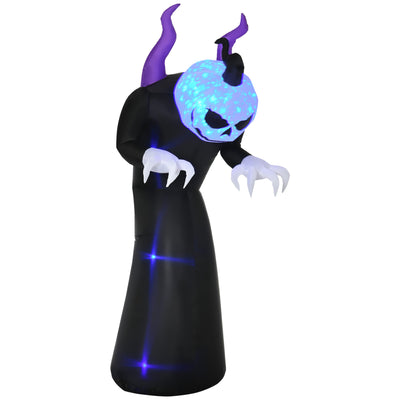Outsunny 7ft Inflatable Halloween Ghost with Horns, Blow-Up Outdoor LED Display with Flame Effect for Garden, Lawn, Party, Holiday 