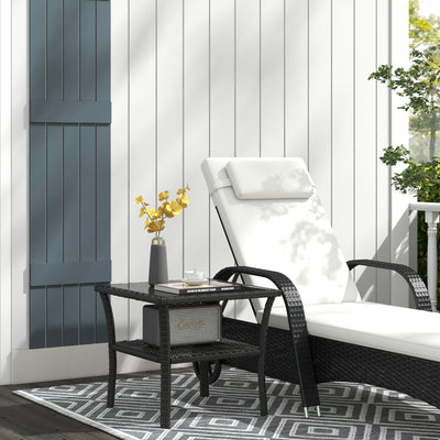 Outsunny Two-tier PE Rattan Square Coffee Table - Black 