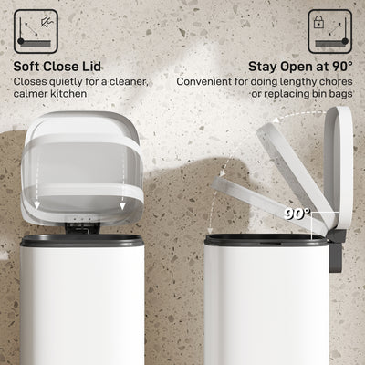 HOMCOM 30L Kitchen Bin, Compact Pedal Bin with Soft-Close and Stay-Open Lid, Removable Bucket for Kitchen, Home, Office, Cream 