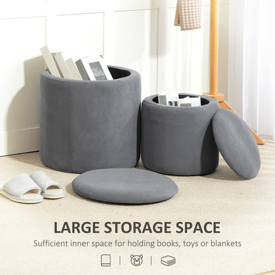 HOMCOM Set of Two Corduroy Storage Ottomans - Grey 