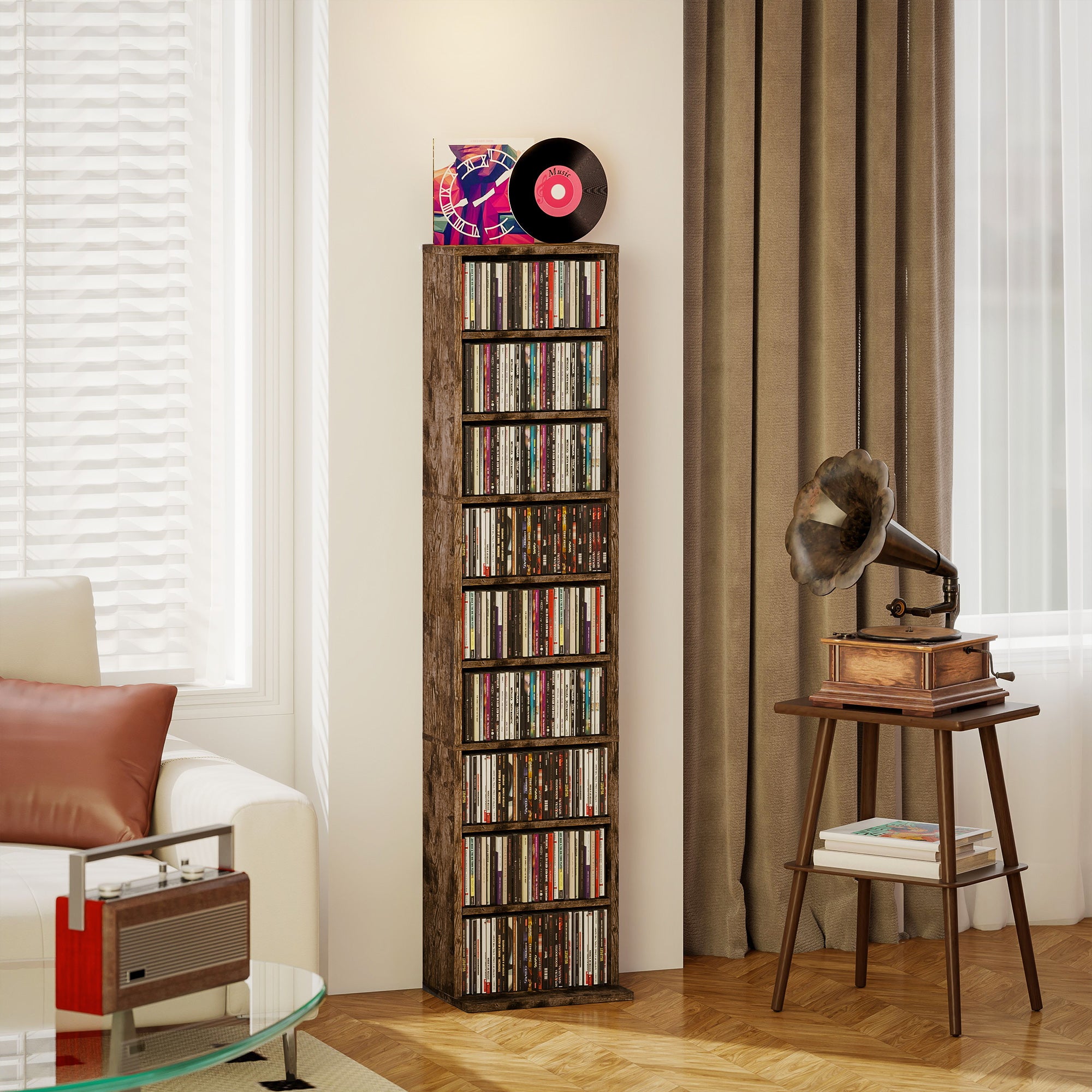 HOMCOM 260 Narrow CD Storage Unit - Rustic Brown 