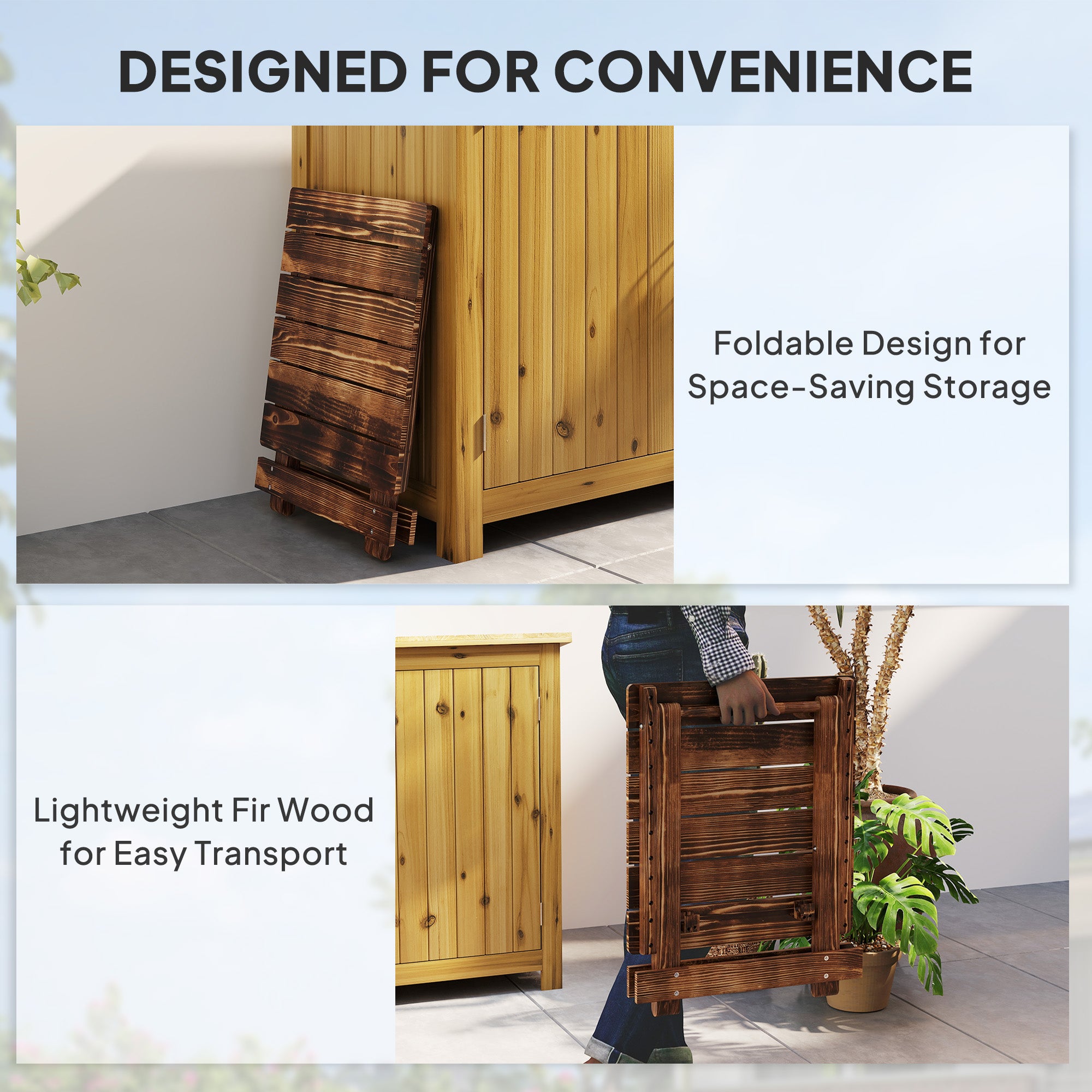 Outsunny Fir Wood Folding Coffee Table, Lightweight Small Garden Table with Slatted Top, Portable Folding Side Table for Balcony 