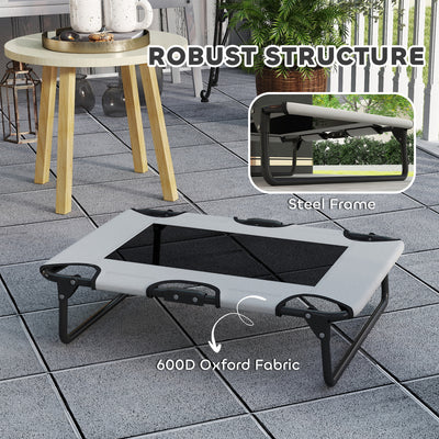 PawHut Portable Raised Dog Bed, Elevated Pet Cot with Breathable Mesh for Indoor Outdoor, for Small Medium Dogs, Light Grey 