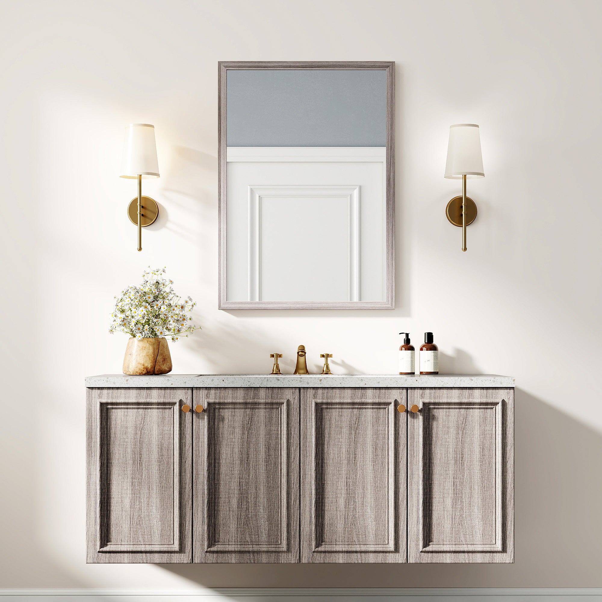 HOMCOM Wall Bathroom Mirror, 50 x 70 cm Wall-Mounted Mirror for Living Room, Bedroom, Hallway, Grey 