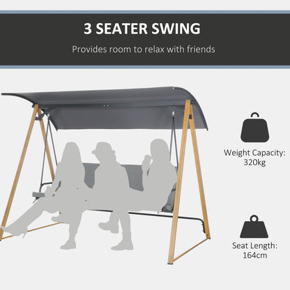 Outsunny 3 Seater Swing Chair, Garden Swing Bench with Adjustable Canopy, Cushioned Seat and Weather Resistant Steel Frame for Patio, Yard