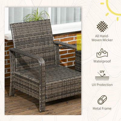Outsunny 3 Pieces Rattan Bistro Set, Wicker Garden Furniture Set with Storage  Coffee Table and Chairs, Thickened Cushions for Outdoor, Patio, Balcony, Grey 