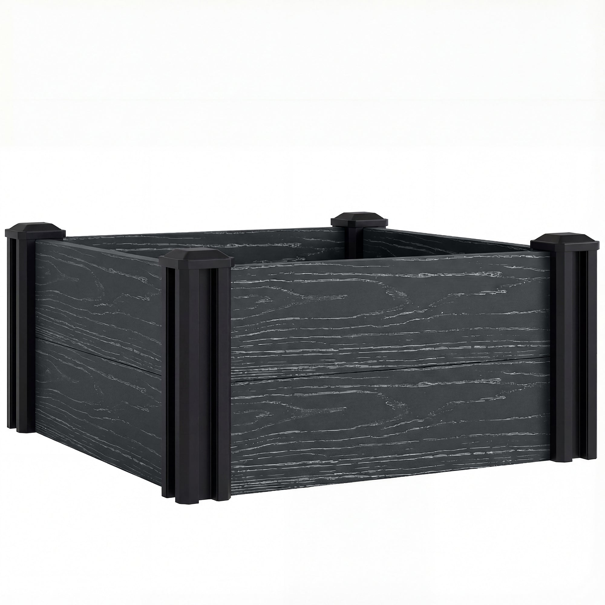 Outsunny Vinyl Raised Garden Bed Kit, 2 x 2 x 1ft Modular Elevated Garden Box with Slotting Legs and Open Bottom, Dark Grey 