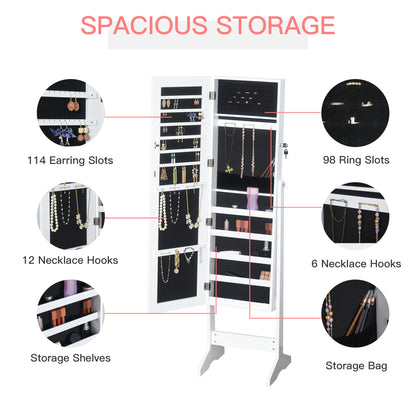 HOMCOM Jewelry Cabinet Standing Mirror Full Length Makeup Lockable Armoire Storage Organizer White 