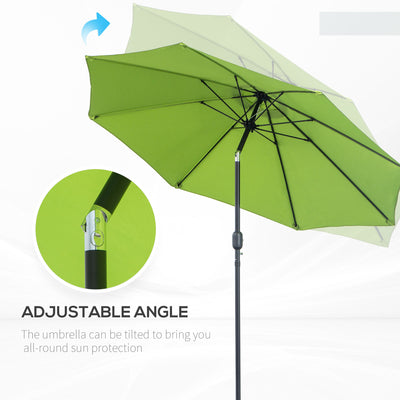 Outsunny 2.7M Garden Parasol Umbrella with Glass Fibre Ribs and Aluminium Frame, Tilting Sun Shade Shelter Canopy, Light Green 