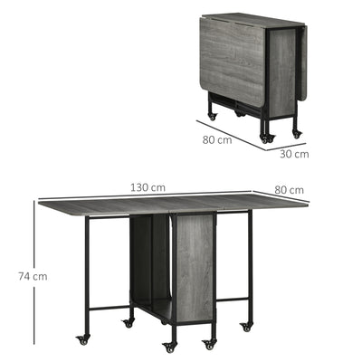 HOMCOM Six-Person Drop Leaf Dining Table - Grey/Black 