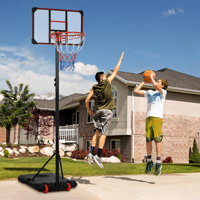 SPORTNOW Height Adjustable Basketball Hoop and Stand with Firm Backboard and Weighted Base, Portable on Wheels, Red 