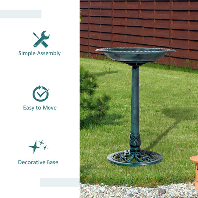 Outsunny Garden Bird Bath Outdoor Decrative Garden Feeder Stand with Scallop-like Pattern, Time-Worn Finish, 50cm, Green 