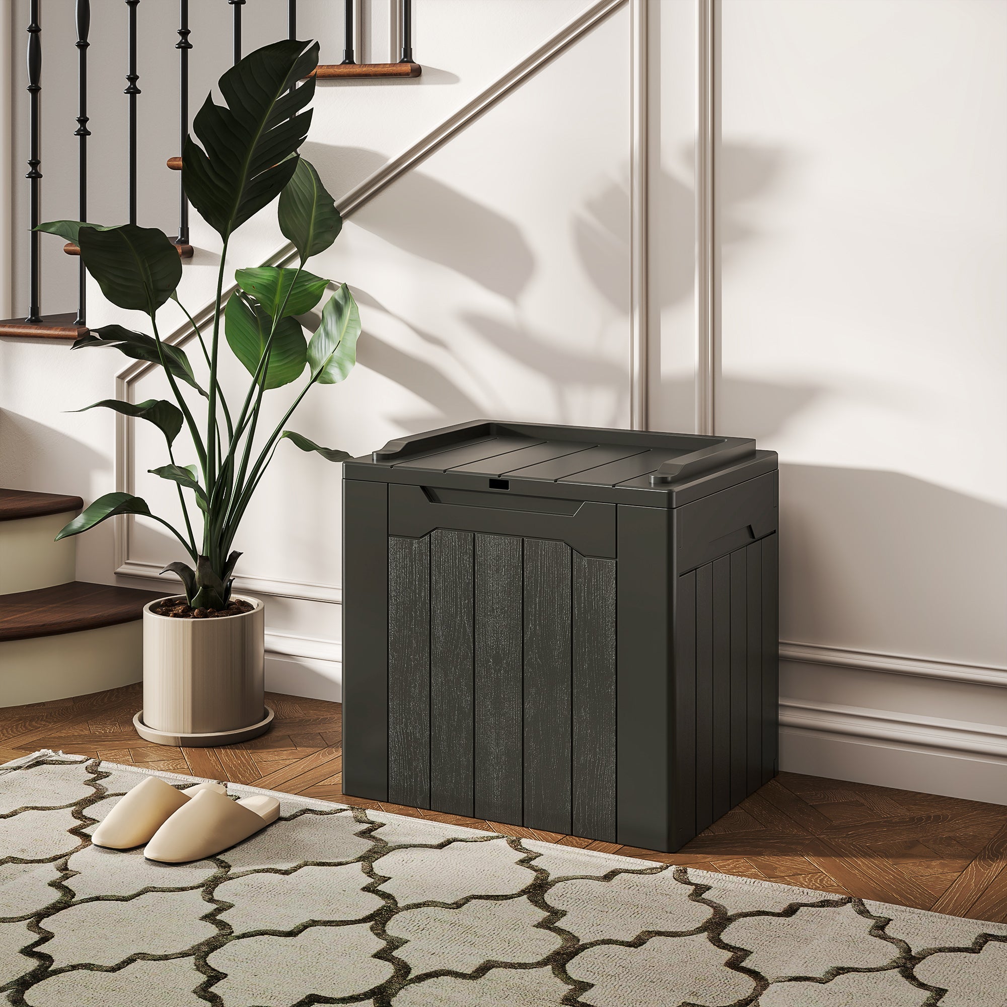 HOMCOM 107 L Plastic Storage Chest with Lid - Charcoal Grey 
