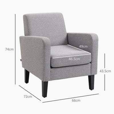 HOMCOM 2 Pieces Modern Armchairs with Rubber Wood Legs, Upholstered Accent Chairs, Single Sofa for Living Room, Bedroom, Light Grey 