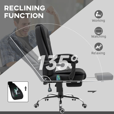 Vinsetto Heated 6 Points Vibration Massage Executive Office Chair Adjustable Swivel Ergonomic High Back Desk Chair Recliner with Footrest Full Black 