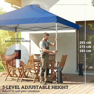Outsunny Pop Up Gazebo Waterproof Height Adjustable Canopy with 3 Sidewalls Wheeled Bag for Parties 3 x 3 m Dark Blue 
