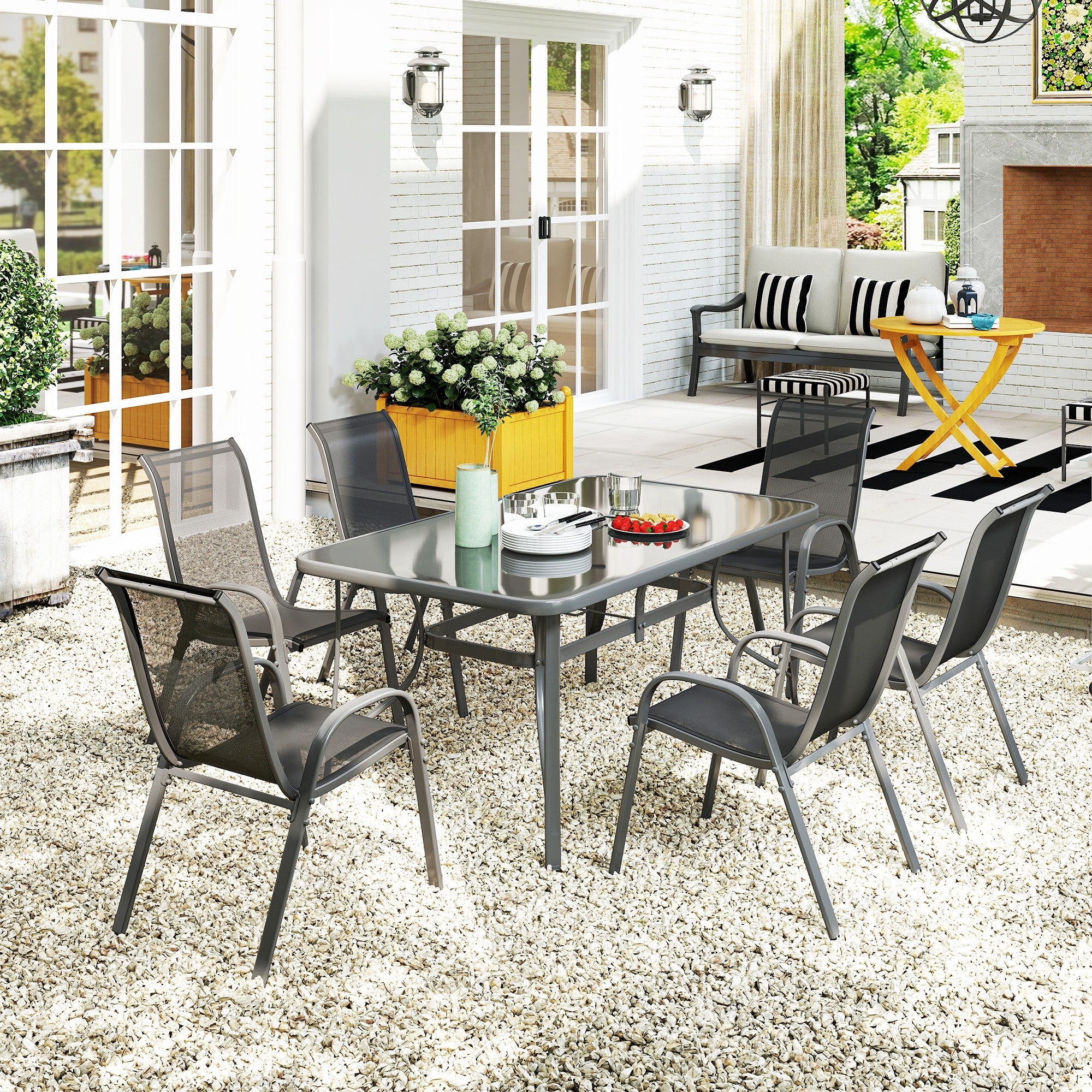 Outsunny Seven-Piece Outdoor Dining Set - Charcoal Grey 