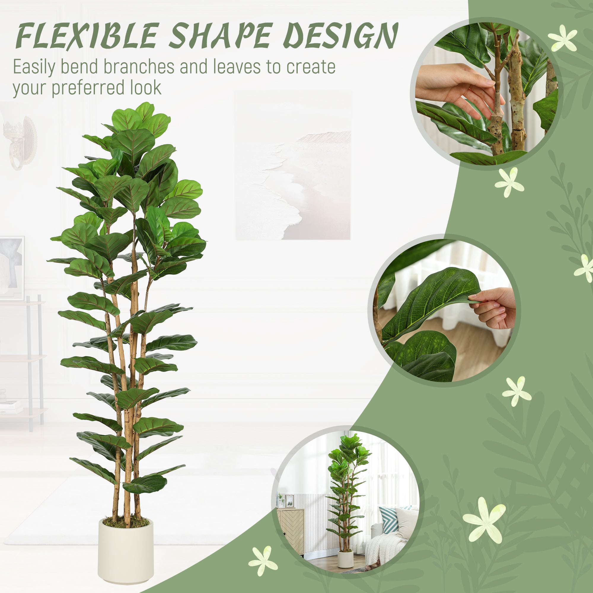 HOMCOM 180cm Artificial Fiddle Leaf Fig Tree - Green 