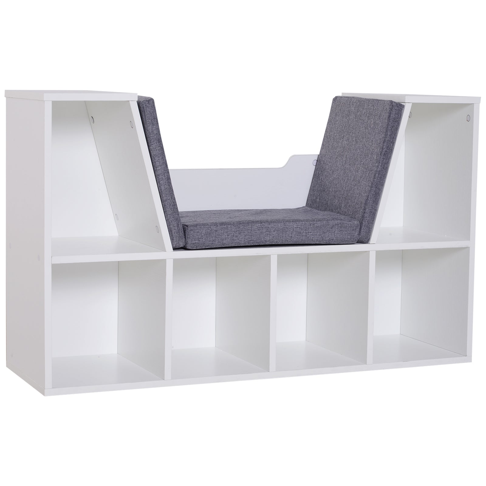 HOMCOM Bookcase Storage Shelf with Cushioned Reading Seat, Cube Bookshelf Organizer for Bedroom Living Room, White 