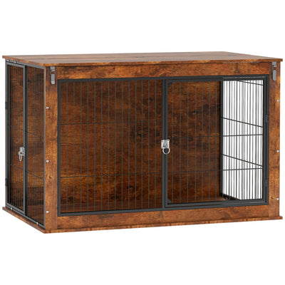 PawHut Dog Crate Furniture with Flip-up Top, 2 Doors, for Extra Large Dogs, 118 x 75 x 77cm, Rustic Brown 