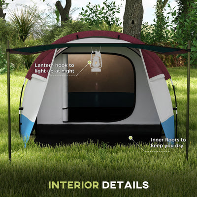 Outsunny Camping Tent, Large Tunnel Tent with Bedroom and Living Area, 2000mm Waterproof, Portable with Bag for 2-3 Man, Red 