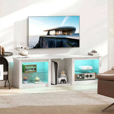 HOMCOM 70in TV Stand, with LED Lights and Storage - White 